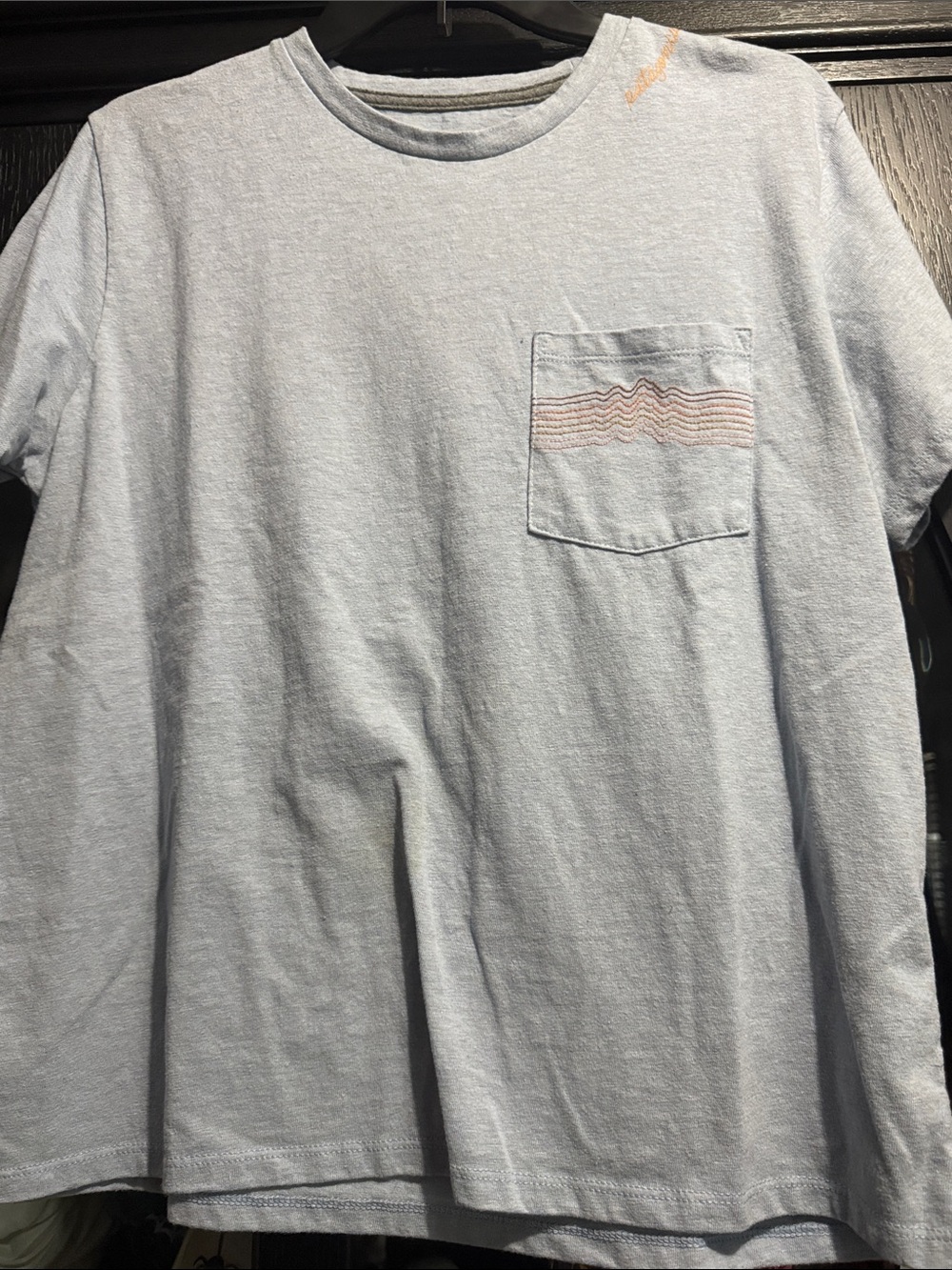 Patagonia Light Blue Short-Sleeve Pocket Tee with Subtle Stripe Stitch